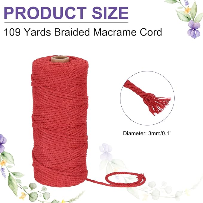 MECCANIXITY Braided Macrame Cord, 3mm x 109 Yards Natural Cotton Rope Macrame - Image 2