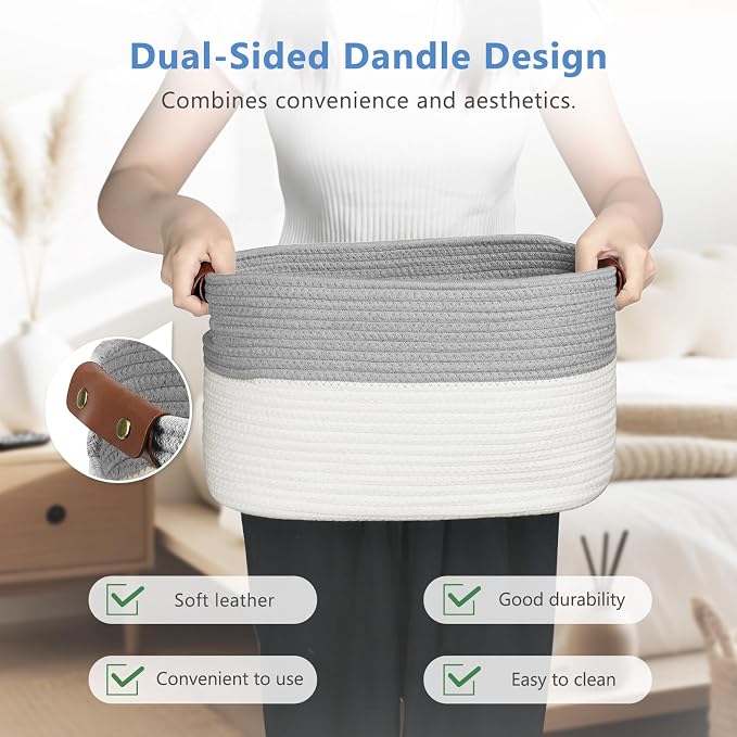 Cotton Rope Storage Baskets, Foldable Storage Bins, Decorative Woven Basket - Image 4