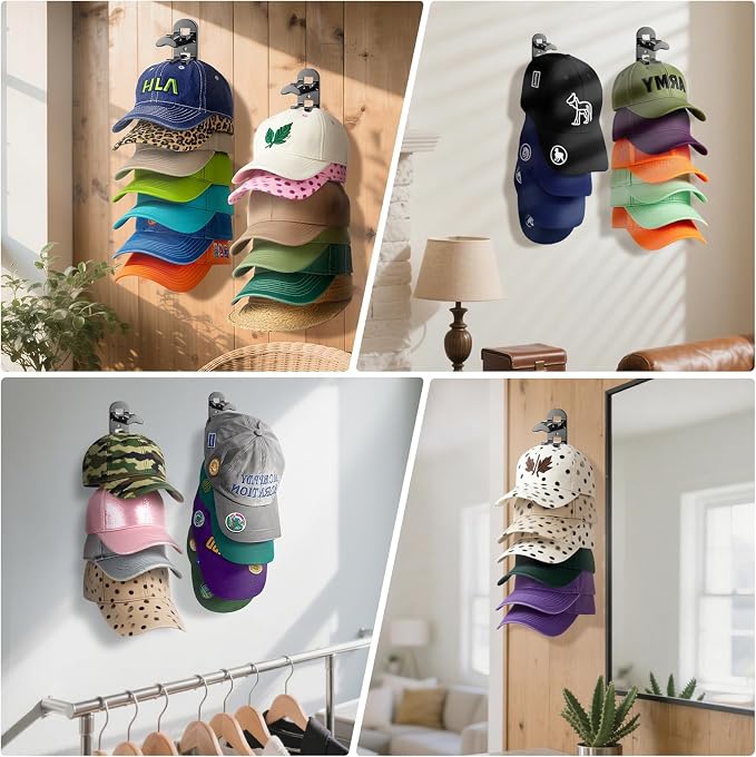 4 Pack Hat Organizer Hat Hook for Wall, Hold up to 40 Hats, Hat Holder - Image 7