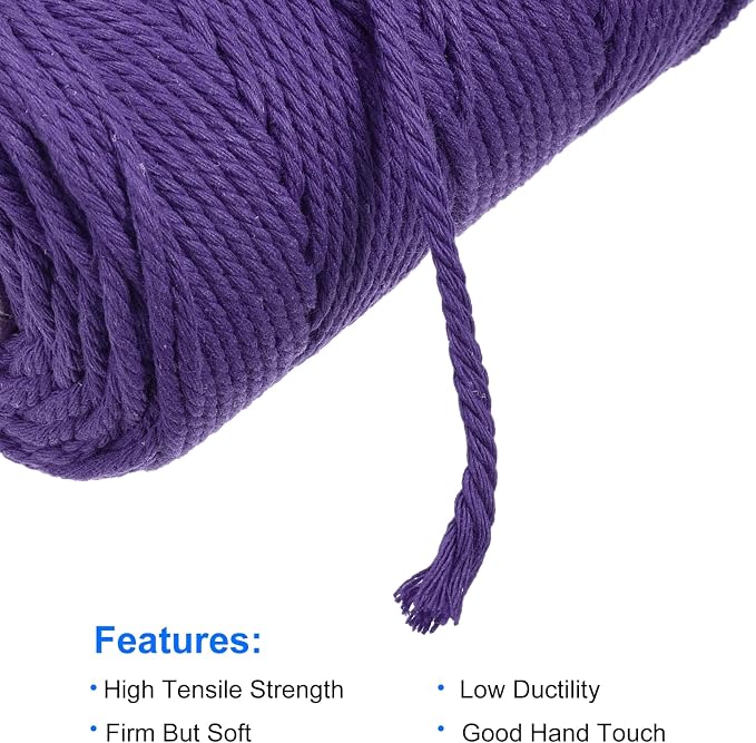 MECCANIXITY 4 Pcs Cotton Rope 4 Strand Twisted Braided Rope Cord, Deep Purple - Image 3