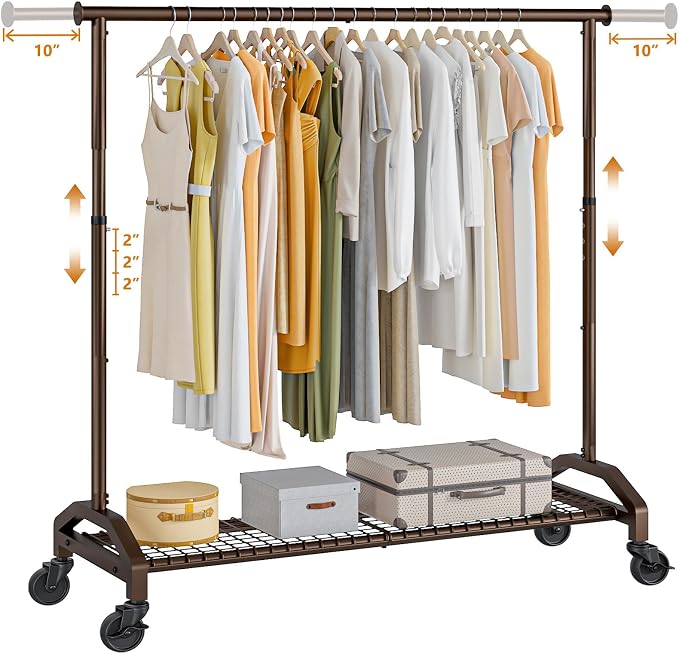 Heavy Duty Clothes Rack for Hanging Clothes Extendable Rolling Clothing Rack - Image 2