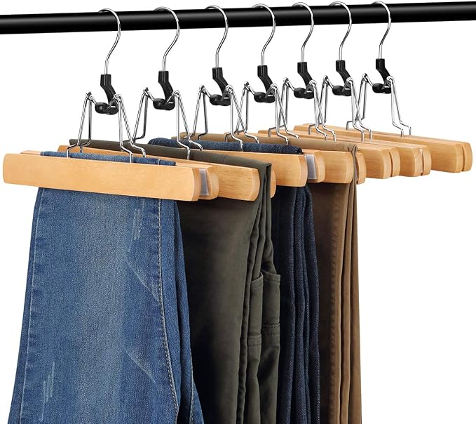 AMKUFO 20 Pack Natural Wooden Pants Hangers - Image 3