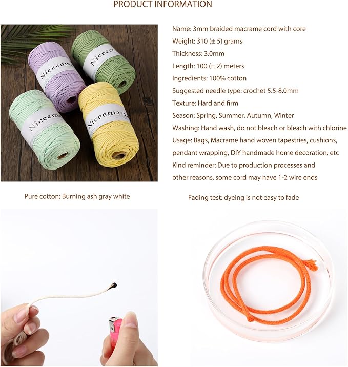Braided Cotton Macrame Cord 3mm x 110yards - Image 2