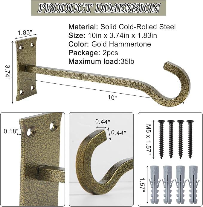 10 inch Heavy Duty Hanging Plant Bracket Decorative Wall Hook 2 Pack - Image 2