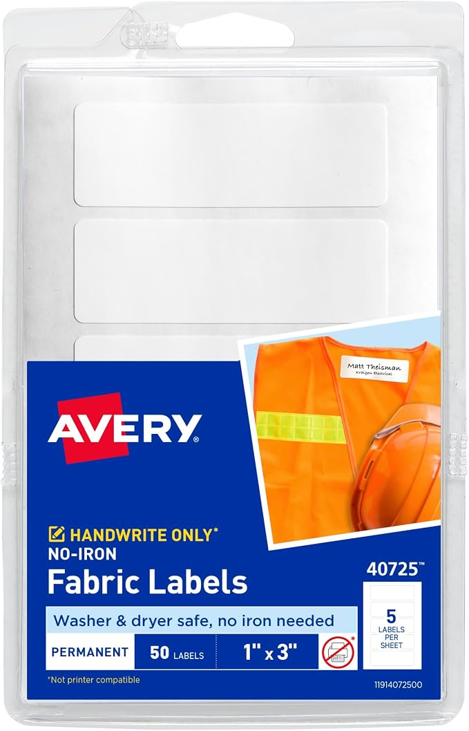 Avery No-Iron Fabric Labels, Washer and Dryer-Safe Waterproof Labels, by Avery