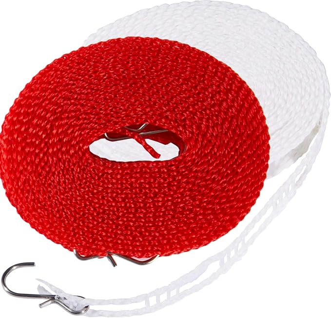 Clothesline 5m 1.64ft Length 2 Pack Camping Red White Clothes Drying Rope by Foshine