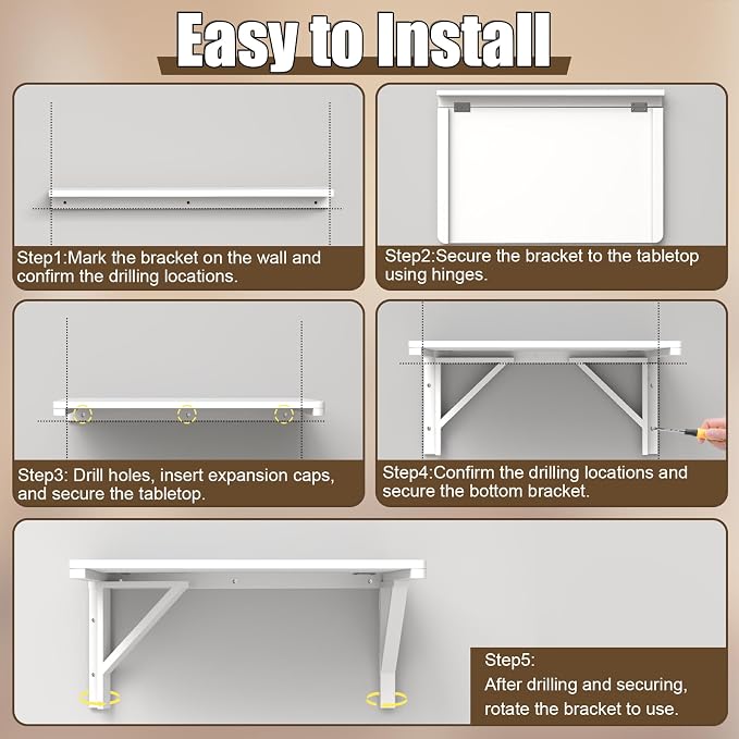 MM MELISEN Wall Mounted Folding Table, 23.6"L x 15.7"W, Space-Saving Design - Image 5