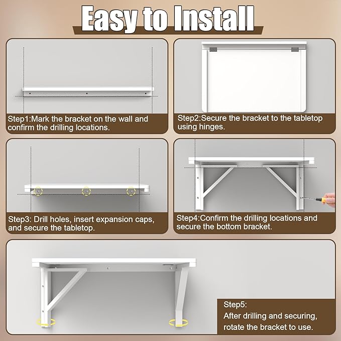 MM MELISEN Wall Mounted Folding Table, 29.5"L x 19.6"W, Space-Saving Design - Image 5