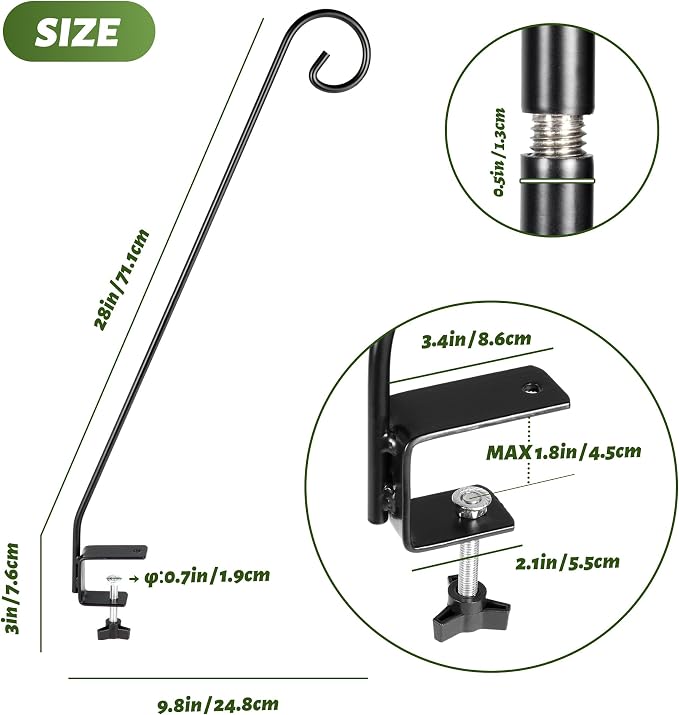 MIXXIDEA 2 Packs Heavy Duty Deck Rail Pole Deck Hook, Extensible and Adjustable - Image 2
