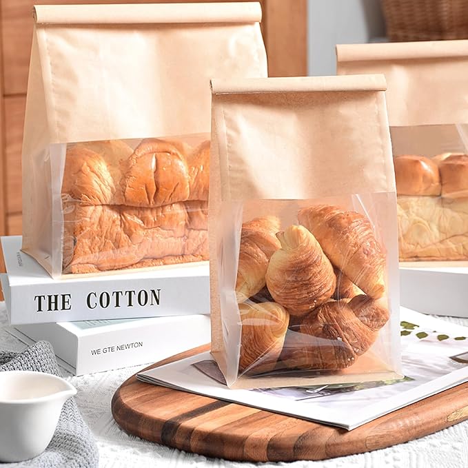 Ocmoiy 100Pcs Bakery Bags with Window, Resealable Tin Tie Tab Lock Bread - Image 7