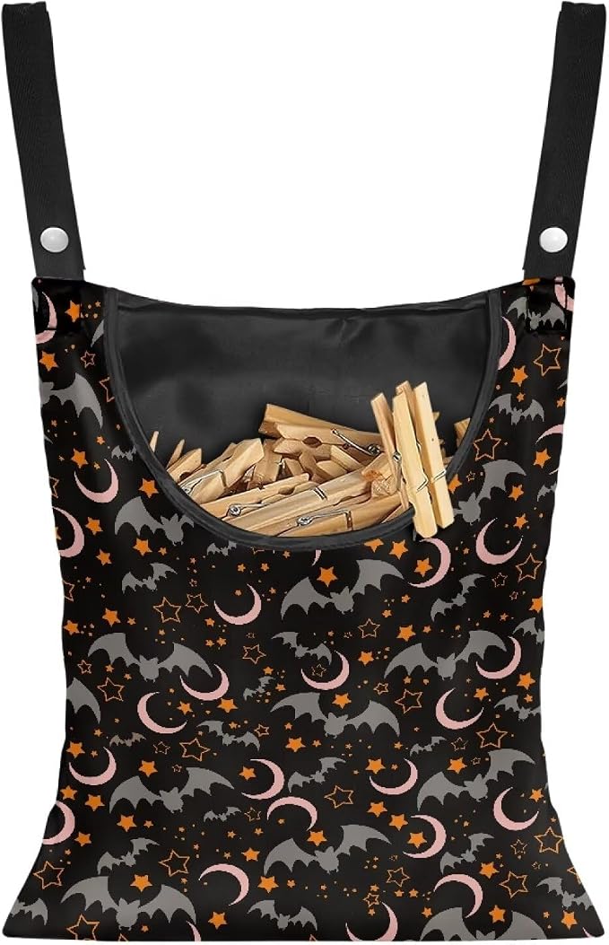 Bats Moon Clothes Pin Hanging Bag Multi Purpose Clothespin Storage Organizer by Psesaysky