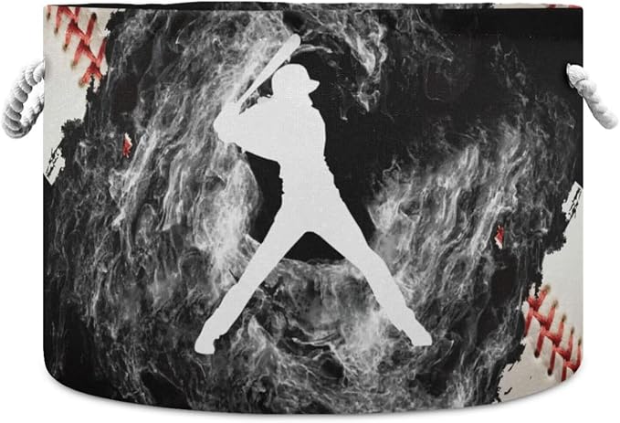 Baseball Print Round Storage Basket Sport Ball Large Laundry Hamper Baseball by Unknown