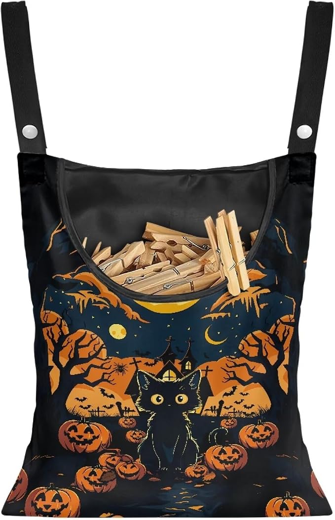 Cat Jack-O'-Lantern Clothes Pin Hanging Bag Clothesline Peg Organizer Storage by Psesaysky