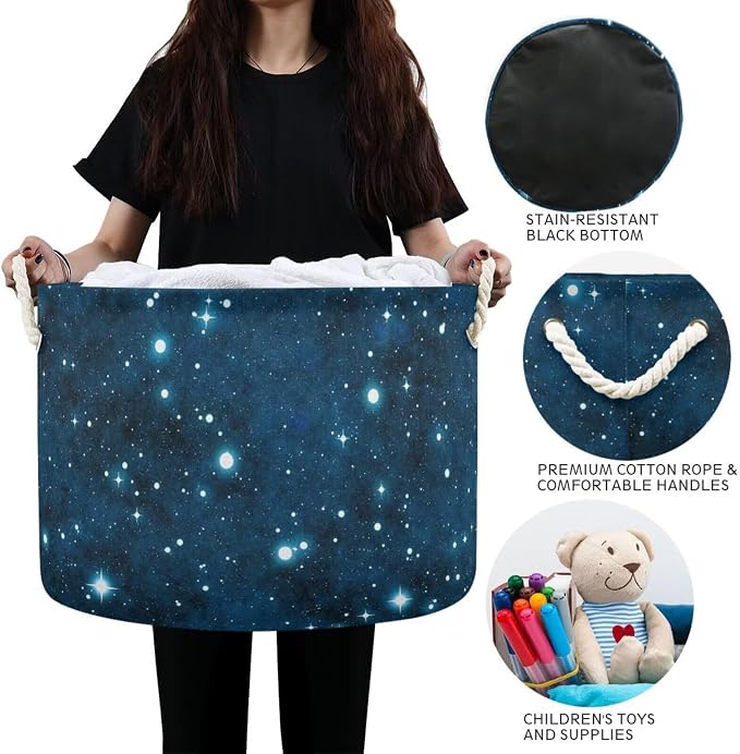Galaxy Print Round Storage Basket Universe Starry Sky Large Laundry Hamper - Image 4