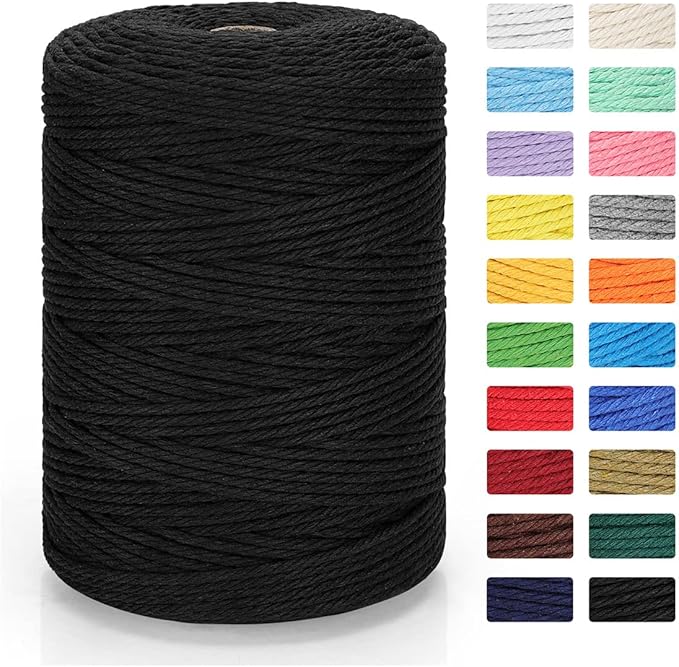 Macrame Cord 3mm x 328yd | 100% Natural Cotton Macrame Rope | 4 Strand Twisted by MacraBoho