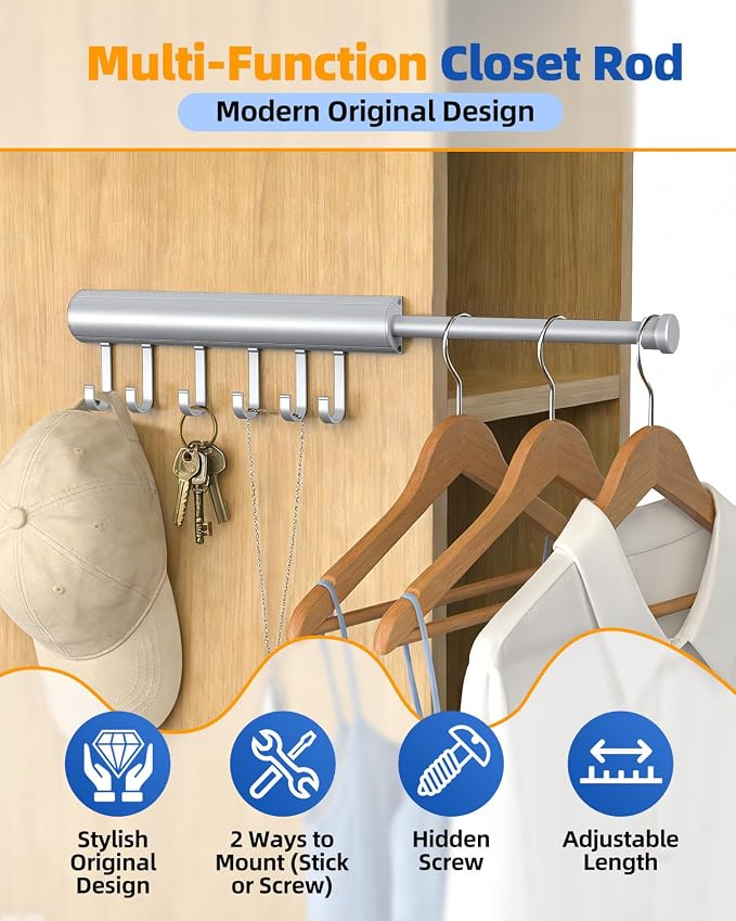 12 Inch Valet Rod for Closet Pull Out, Retractable Clothes Hanger - Image 4