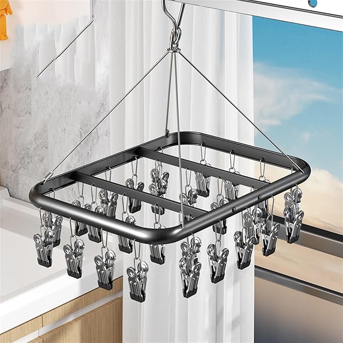 Drip Hanger with 26 Clips, Sock Drying Rack, Wind-Proof Hook, Underwear Storage by Unknown