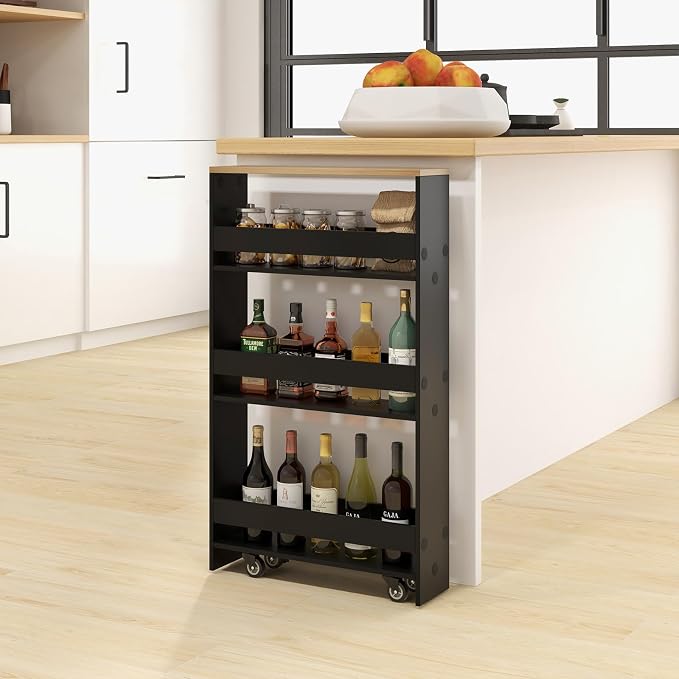 TANGZON 4-Tier Storage Trolley, Slide Out Slim Rolling Kitchen Cart - Image 7