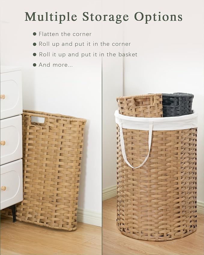Laundry Hamper with Lid 23.8 Gal Round Laundry Basket with Lid Handwoven - Image 5