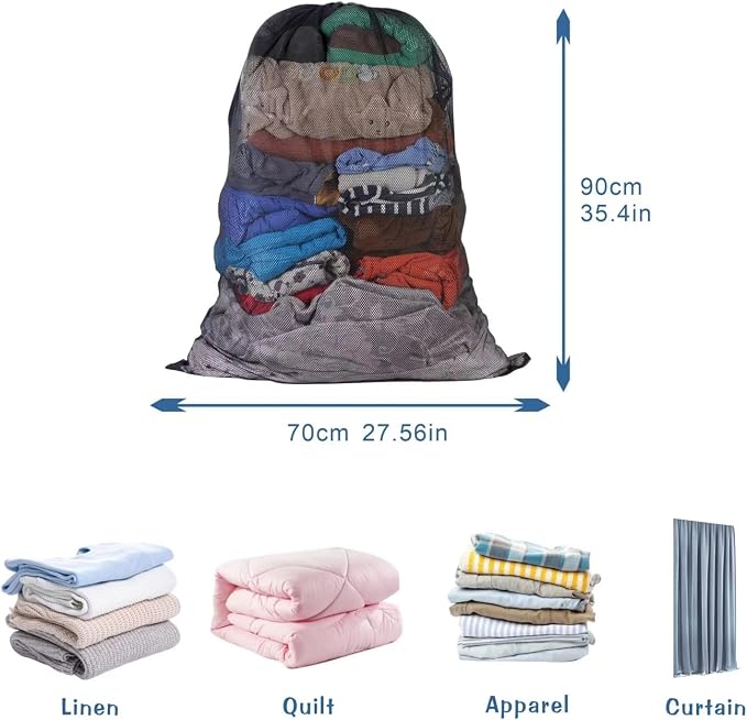 2 Pack Large Mesh Laundry Bag, 27×36inch Black Laundry Hamper Liner, Heavy Duty - Image 2