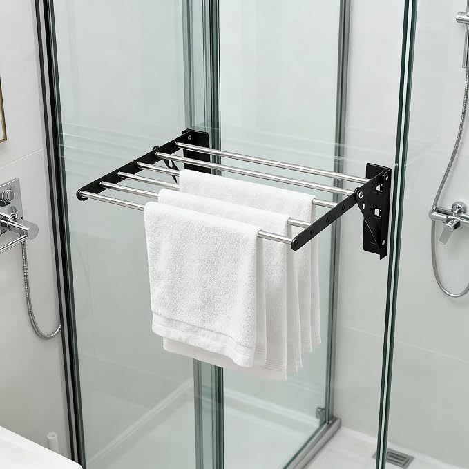 NEWRAIN Clothes Drying Rack, Wall Mounted Laundry Drying Rack Clothing - Image 4