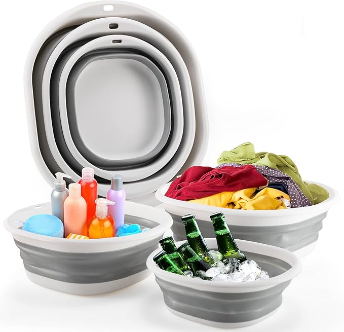Collapsible Tub Wash Basin Laundry Tub 3 Pack Collapsible Laundry Baskets by ALYSTER