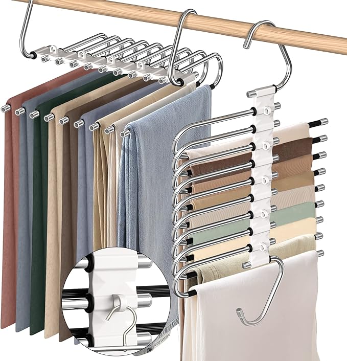 9 Layers Pants Hangers Space Saving, 2 Pack Multifunctional Pant Rack Stainless by Besslly