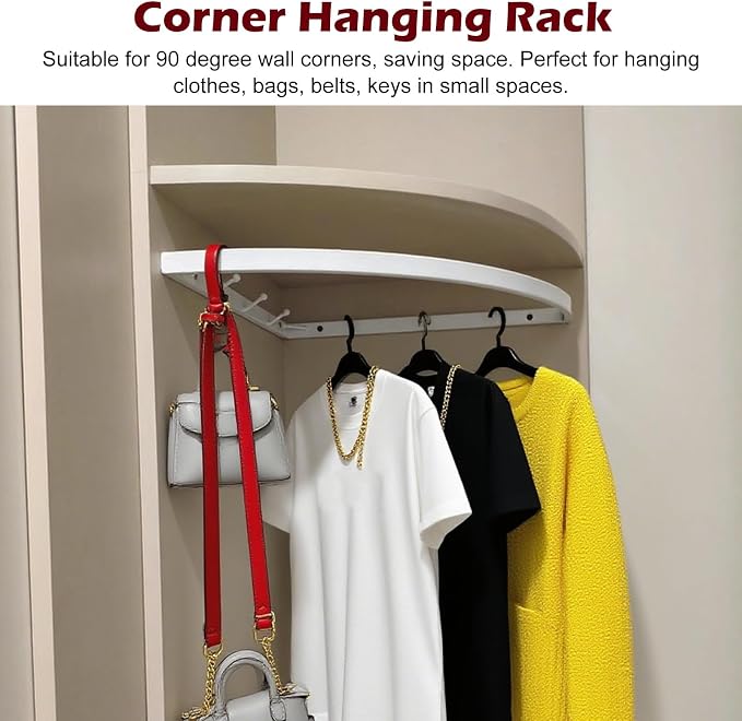 Iron Clothes Hanging Bar for Corner, Wall Mount Garment Clothing Storage Rack - Image 2