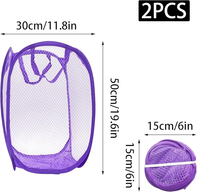 2Pcs Popup Mesh Laundry Baskets, Collapsible and Portable Laundry Hamper - Image 2