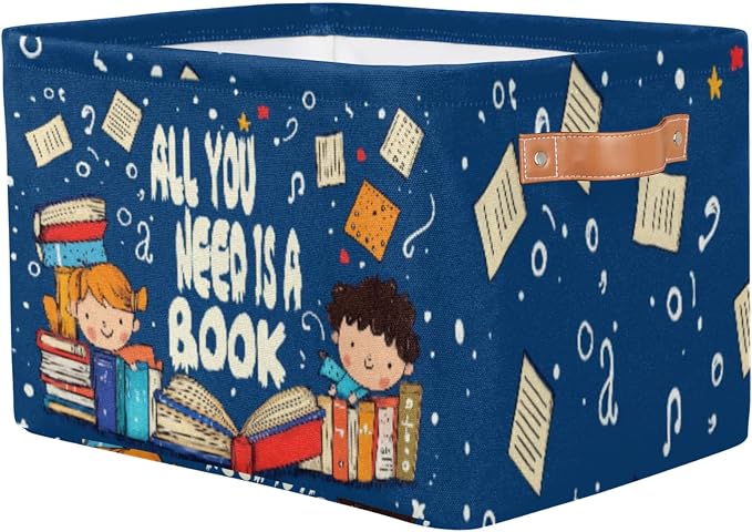 Collapsible Back to School Basket Quotes Reading Book Storage Bins - Image 2