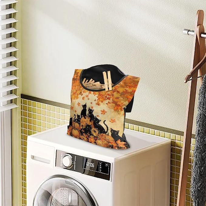 Cat Pumpkin Maple Hanging Clothes Pin Bag Clothespin Storage Organizer Large - Image 2