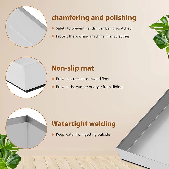Upgraded 27" x 25"×2.5" 304 Stainless Steel Washing Machine Drip Pan, Heavy - Image 3