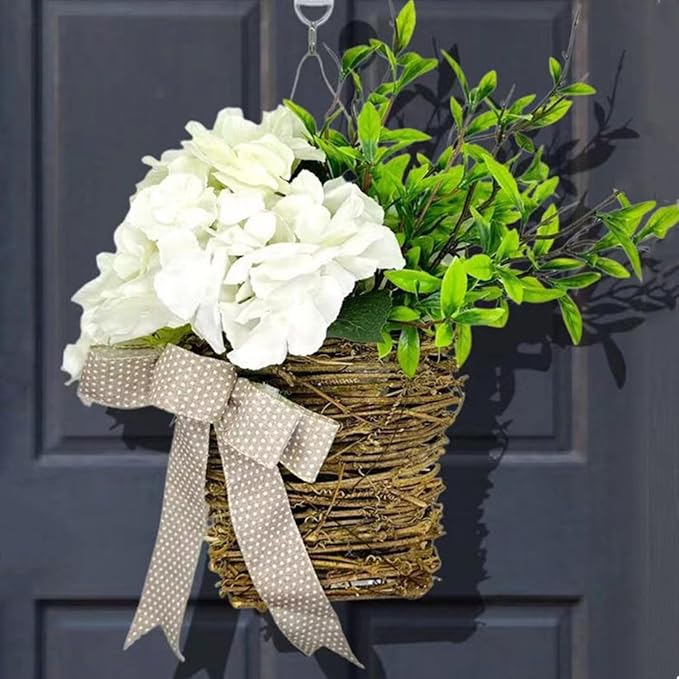 Door Hanger Basket Wreath, Spring Summer Wreaths by Unknown