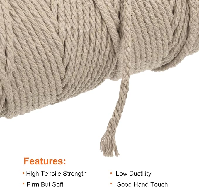 MECCANIXITY 4 Pcs Cotton Rope 4 Strand Twisted Braided Rope Cord, Milky Gray - Image 3