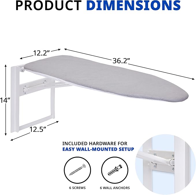 Ivation Wall-Mounted Ironing Board | Foldable 36.2” x 12.2”, Fold Down Ironing - Image 5
