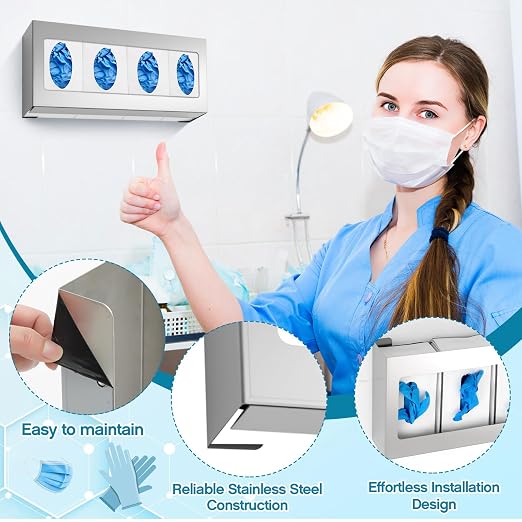 Blulu 1 Pack Glove Box Holder/Dispenser Stainless Steel Quad Wall Mounted Glove - Image 3