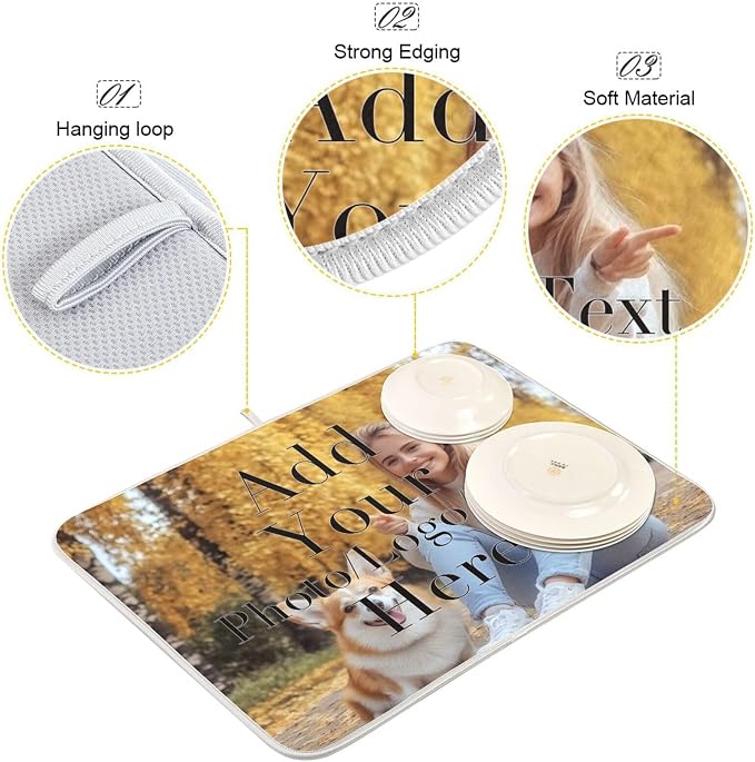Custom Dish Drying Mats 16 x 18 Inch Picture Text Super Absorbent Microfiber - Image 5