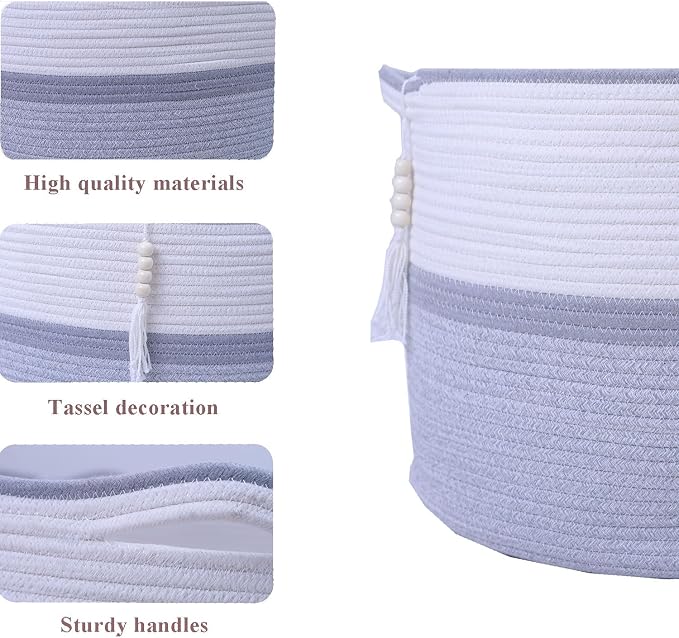 Large Woven Rope Laundry Hamper, Cotton Rope Storage Basket - Image 4