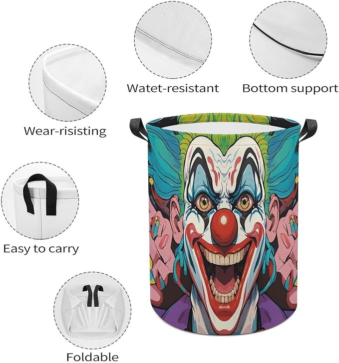 Clowns Laundry Basket with Handles, Laundry Hamper with Internal Support - Image 4