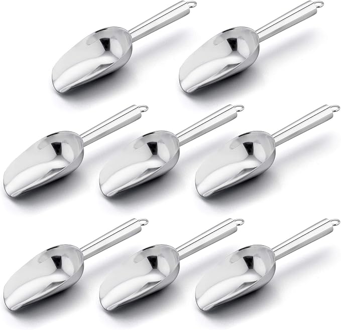 Mini Scoop Set of 8, E-far 3 Ounce Stainless Steel Scoops by E-far