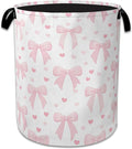 Cute Pink Bow Laundry Basket, Foldable Oxford Cloth Heart Laundry Hamper by Unknown