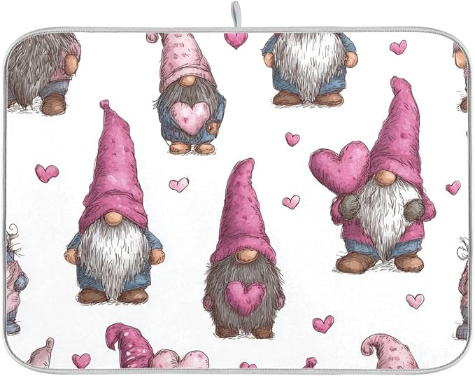 Cute Gnomes with Pink Hats Dish Drying Mat Super Absorbent Drying Mat 18x24 by susiyo