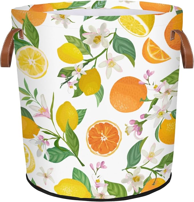 Lemon Orange Laundry Hamper Waterproof Collapsible Basket by Mozaigos