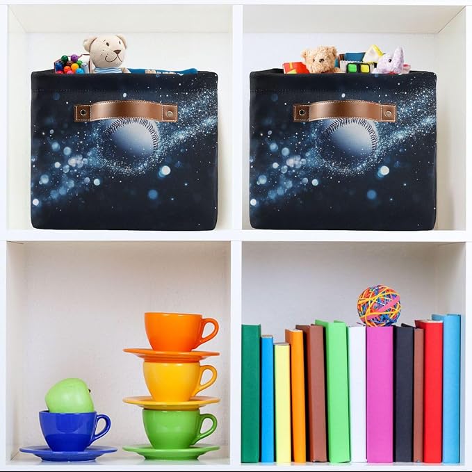 Sparkling Baseball Black Rectangular Storage Bin Basket - Image 6