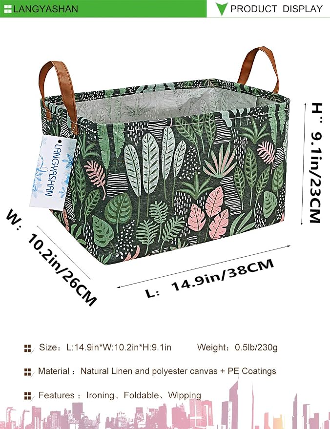 LANGYASHAN Rectangular Storage Bin Collapse Canvas Fabric Cartoon Storage Basket - Image 2
