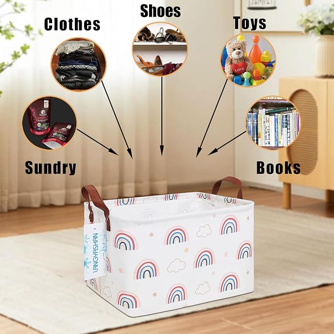 LANGYASHAN Rectangular Storage Bin Collapse Canvas Fabric Cartoon Storage Basket - Image 4
