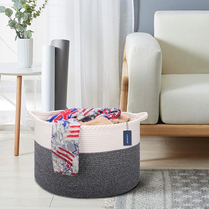 COMSE Extra Large Blanket Basket, Woven Laundry Basket, 21.7”x 13.8”, Nursery - Image 6
