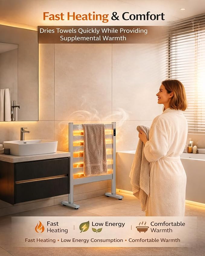 Heated Towel Rack – Rapid PTC Heating, LED Timer Control, Automatic Shut-Off - Image 9