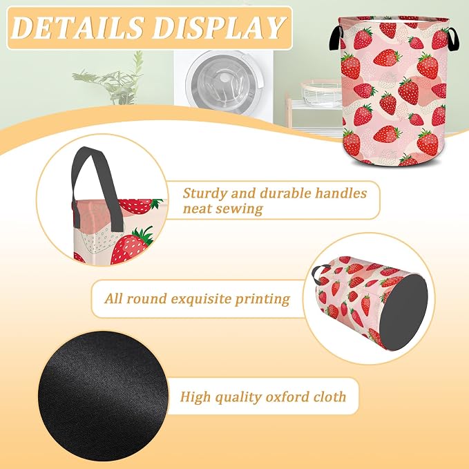 Laundry Hamper, Cute Strawberry Laundry Basket, Oxford Waterproof Foldable - Image 6
