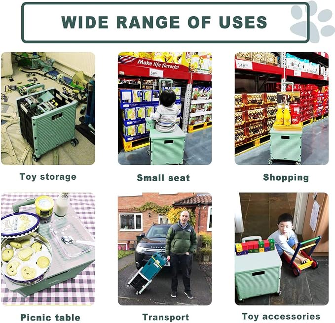 Foldable Utility Cart Folding Portable Rolling Crate Handcart Shopping Trolley - Image 6